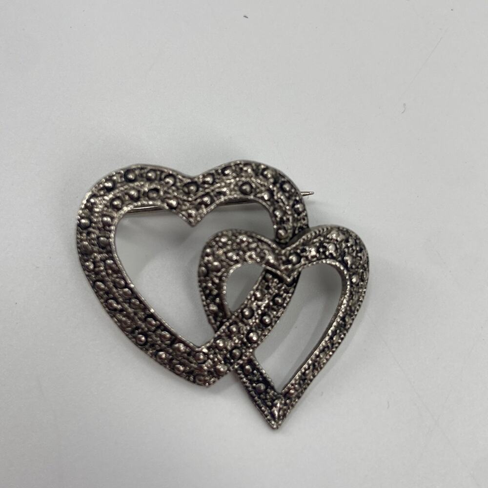 Vintage Silver Interlocking hearts Brooch